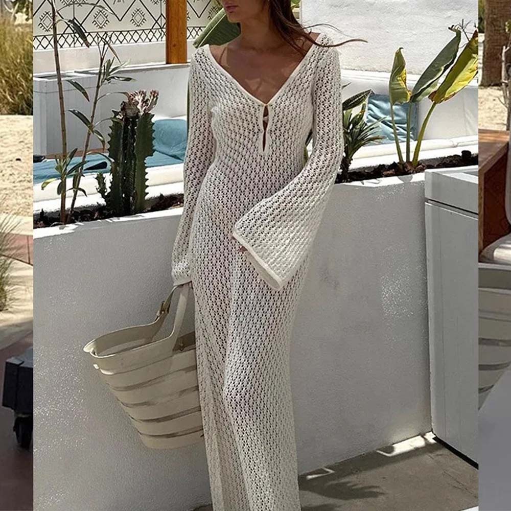 Hojanaranja Vestido de punto extralargo para mujer Ropa de protección solar para la playa