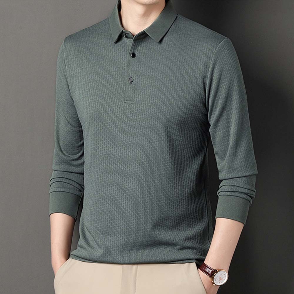 Smiledeer Fashionable Business Men's Long Sleeve Jacquard Polo Shirt