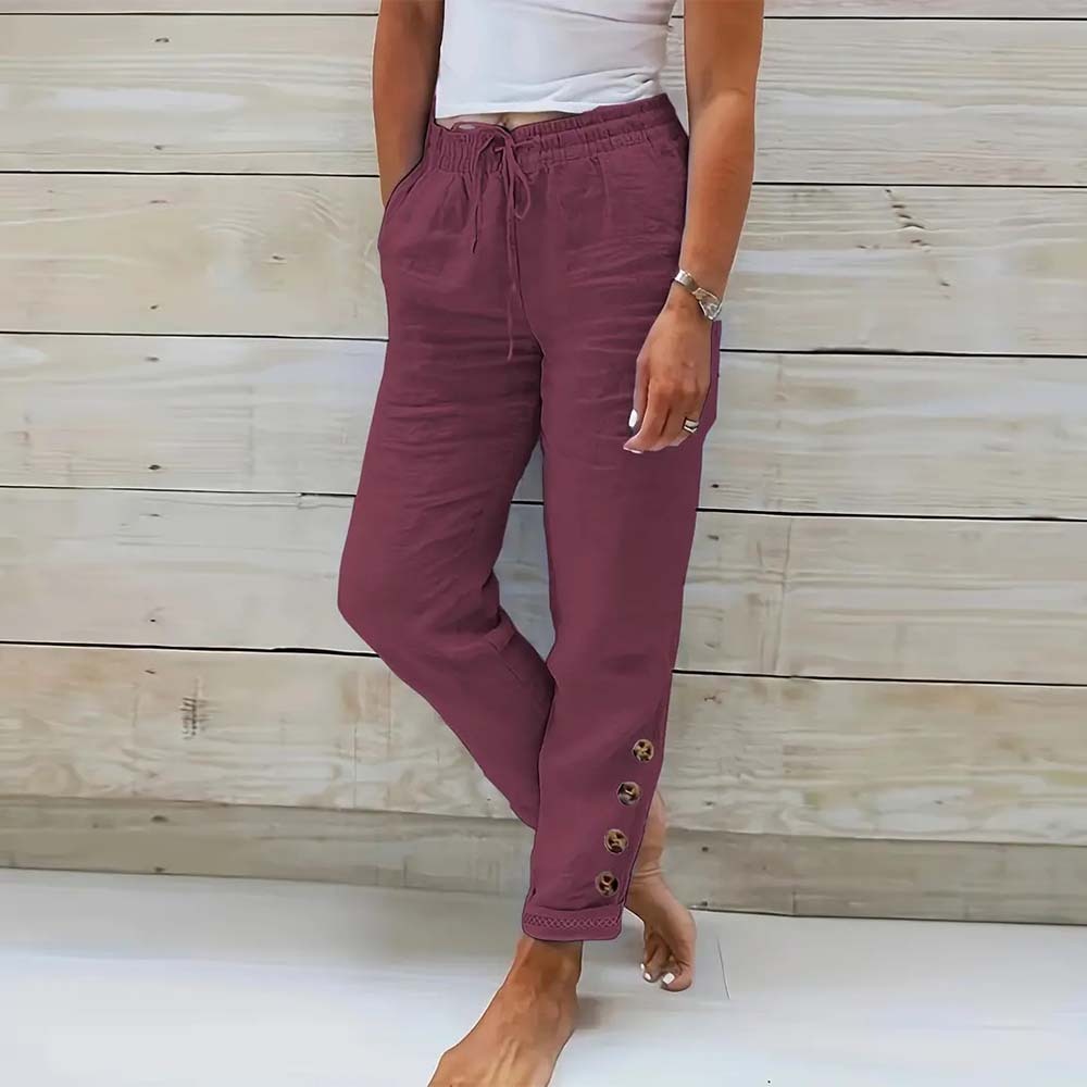Spring Women's Slim Button Casual Pants