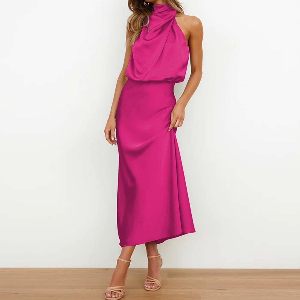 2024 New fashion satin sleeveless dress evening dress