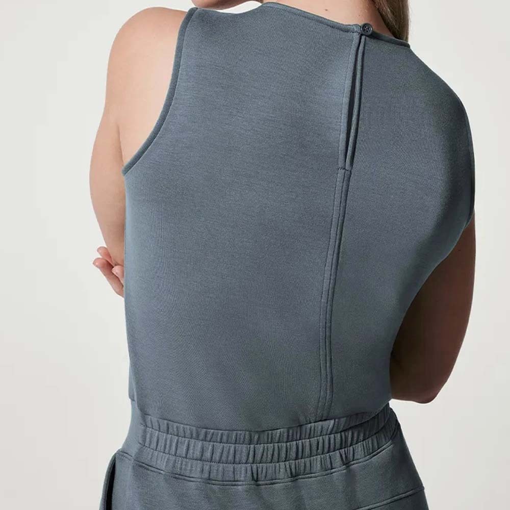 Spring and summer casual lace-up solid color sleeveless jumpsuit