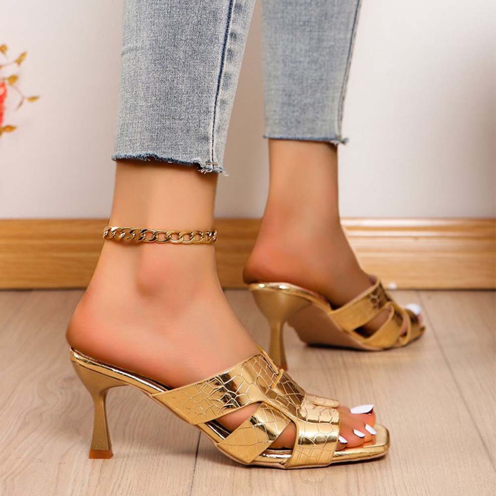 Sandalias metálicas de tacón alto para mujer de moda de verano