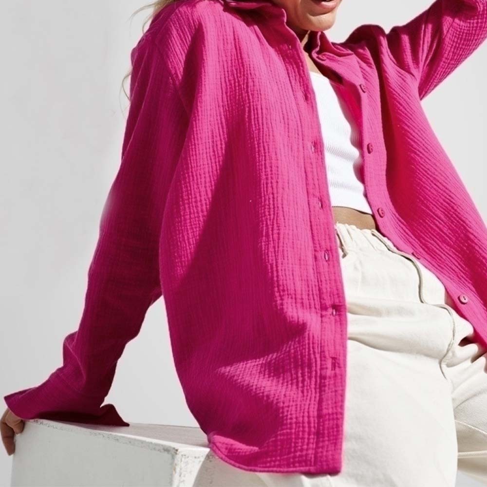 Camisa cómoda de manga larga de algodón para mujer