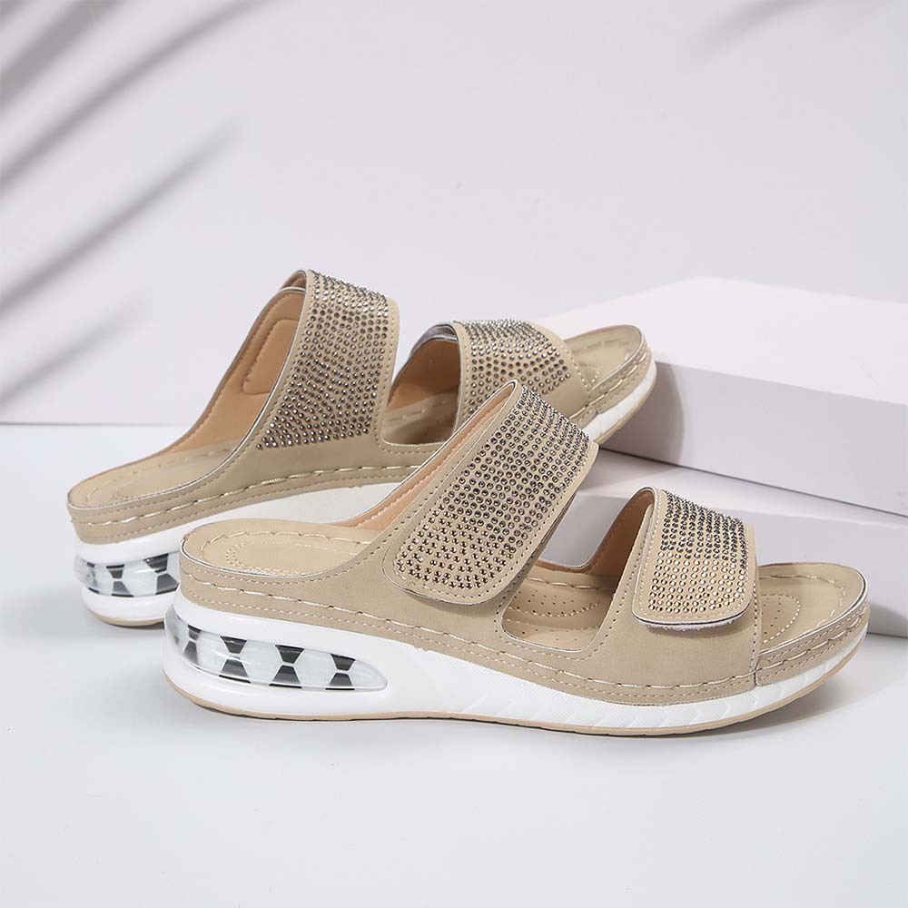 Pantuflas con plataforma y cuña con velcro y diamantes de imitación para mujer