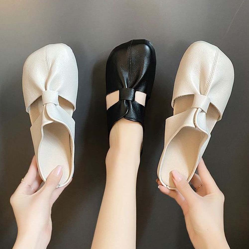 Hojanaranja Medias pantuflas mujer cómodas planas de piel