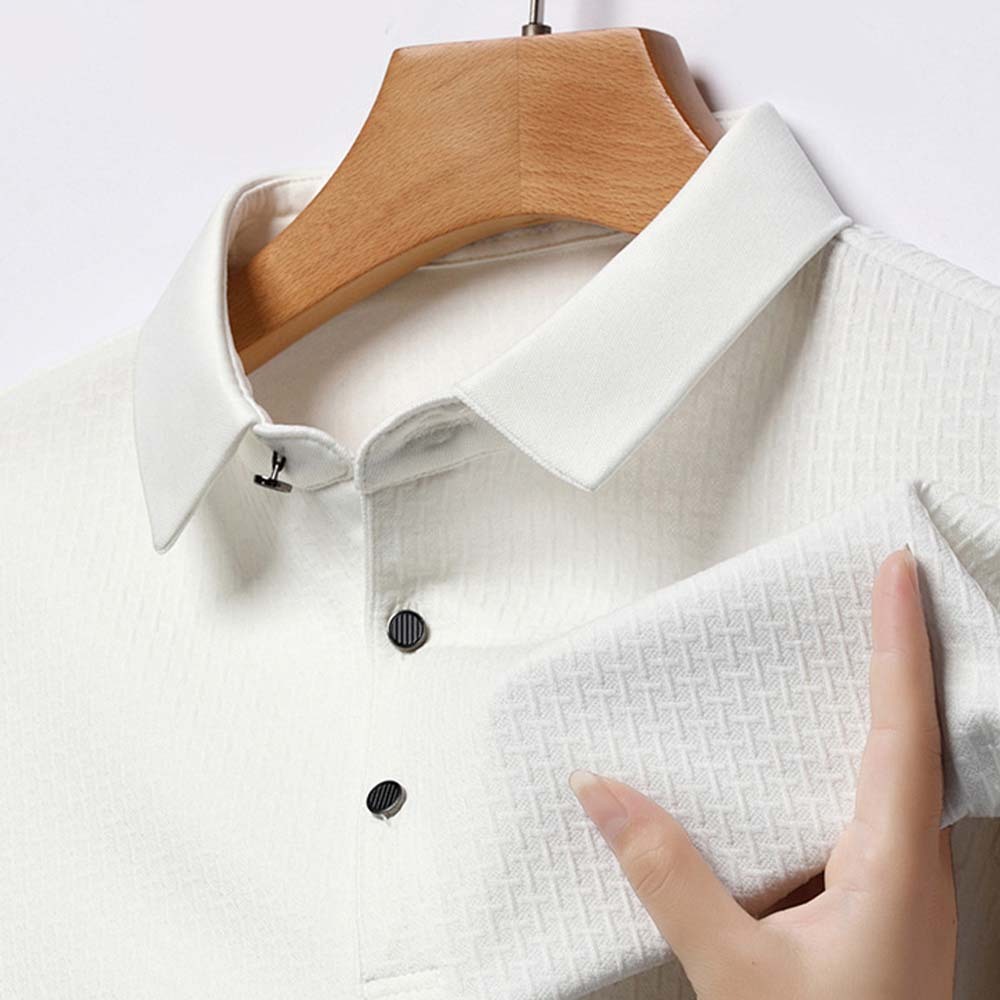 Smiledeer Fashionable Business Men's Long Sleeve Jacquard Polo Shirt