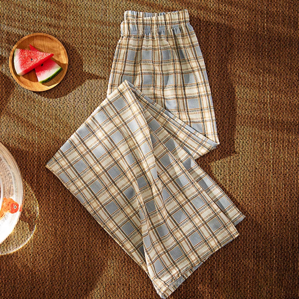 Women's casual plaid high waist wide leg pants