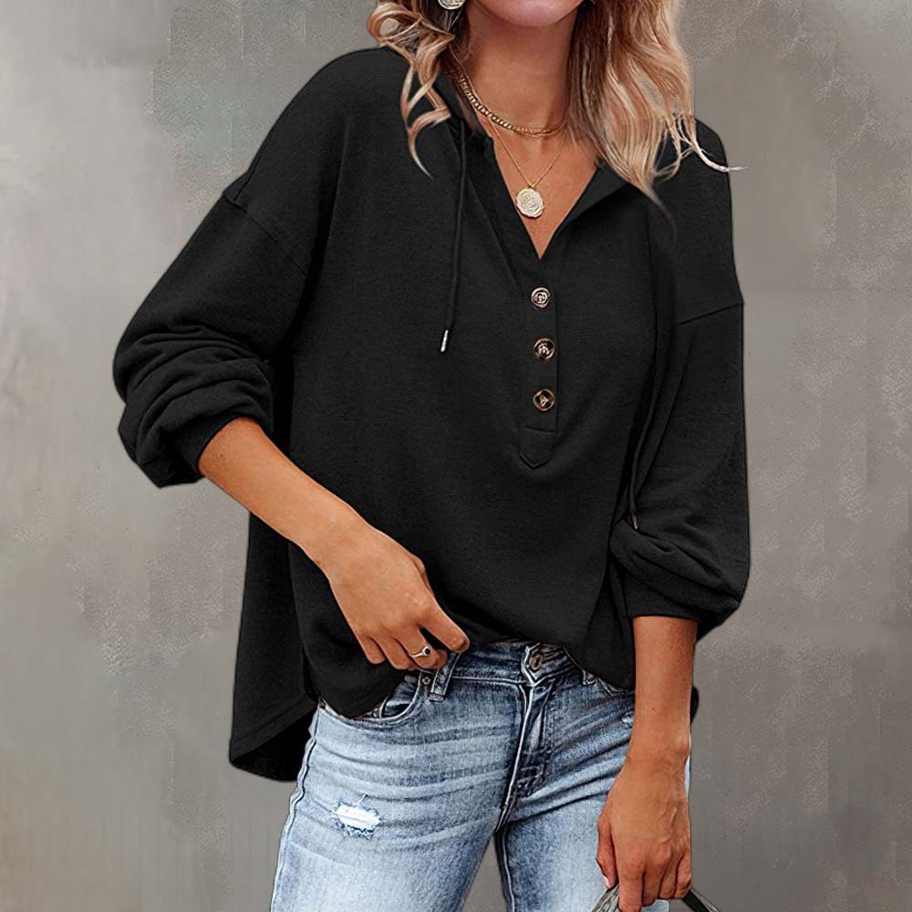 Olivoslindo Jersey de manga larga con capucha y cuello de pico para mujer 2023