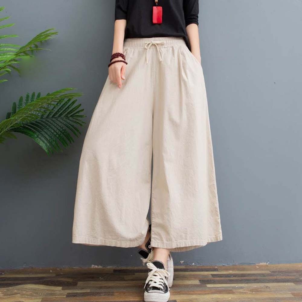 Pantalón ancho casual de algodón lavado para mujer