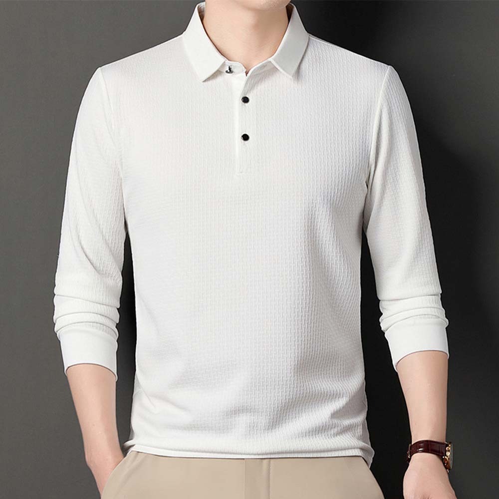 Smiledeer Fashionable Business Men's Long Sleeve Jacquard Polo Shirt