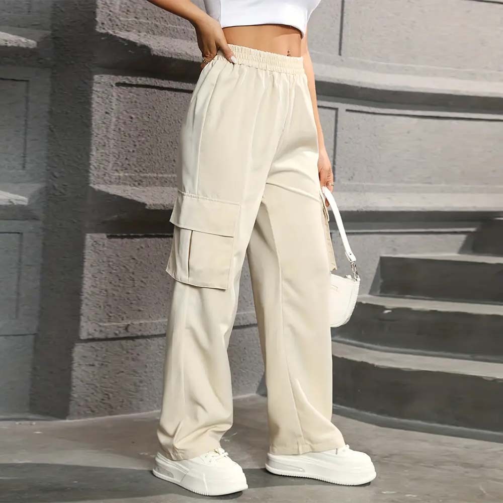 Women's casual high waist pocket straight pants