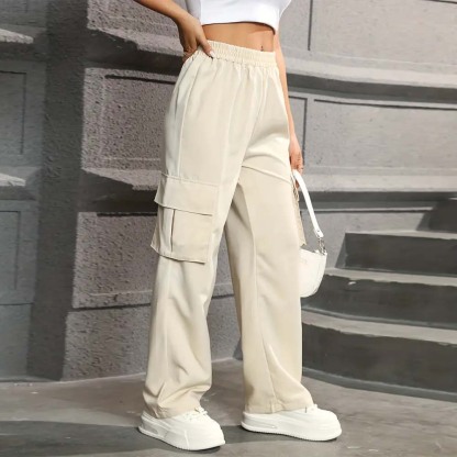 Women's casual high waist pocket straight pants