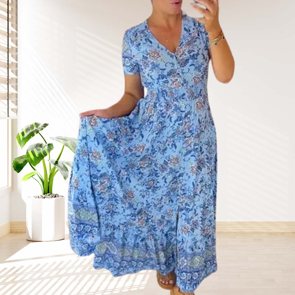 Stylish V-neck floral print dress