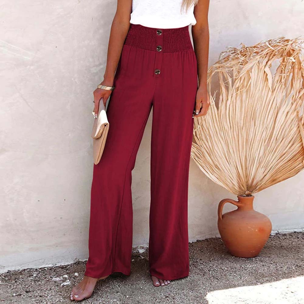 2024 Women’s Solid Color Cotton and Linen Wide Leg Pants