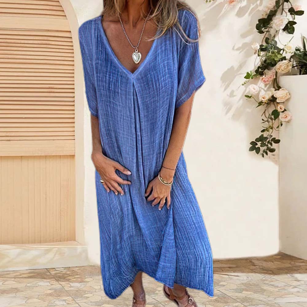 Vestido de playa suelto de algodón y lino de verano para mujer
