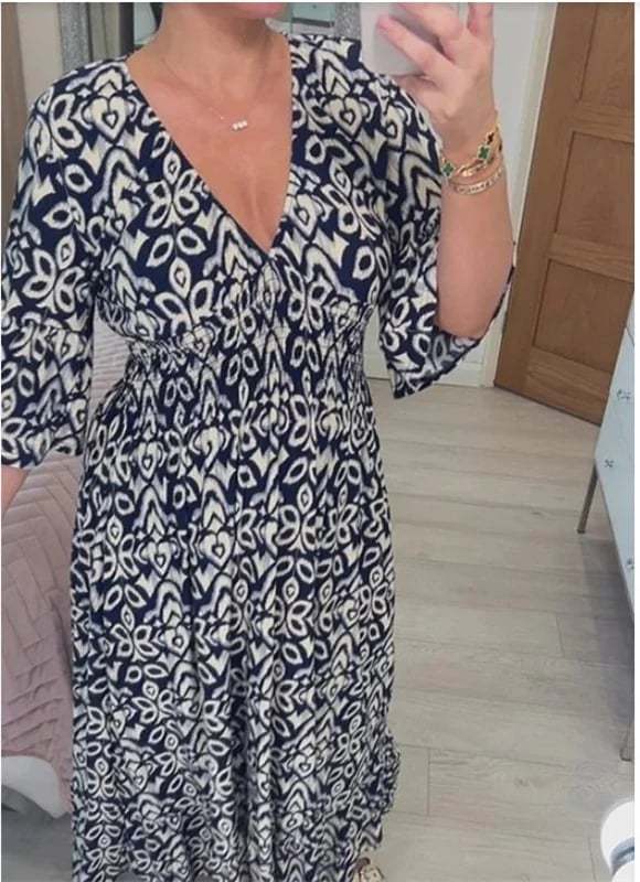 Olivoslindo Vestido floral con cuello en V de talla grande