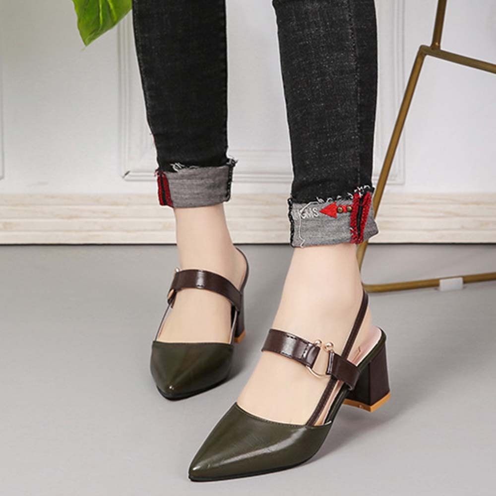  Hojanaranja Sandalias de tacón grueso de mujer con punta en punta de moda de verano