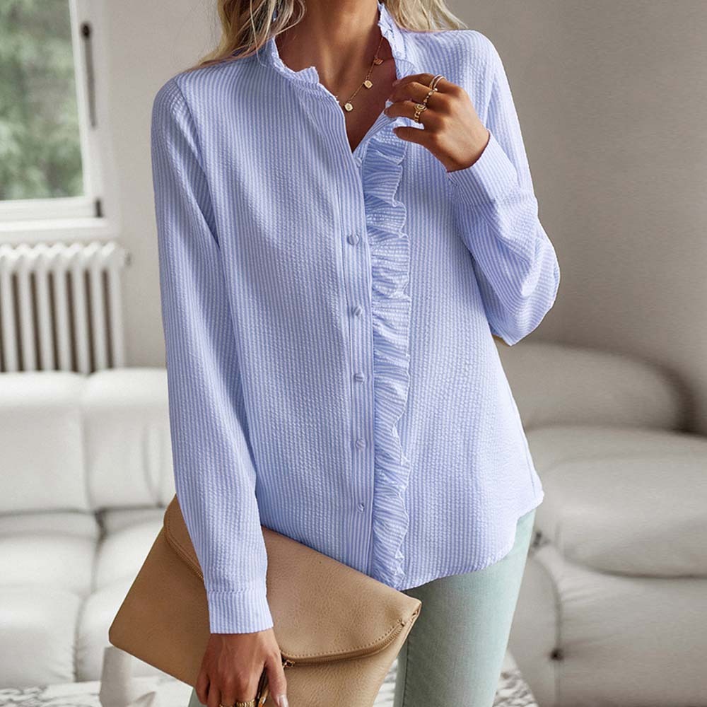 2024 Spring new fashion women's striped long-sleeved shirt