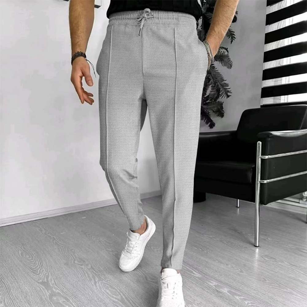 2024 nuevos pantalones de jogging de pie pequeño a cuadros tipo gofre para hombres