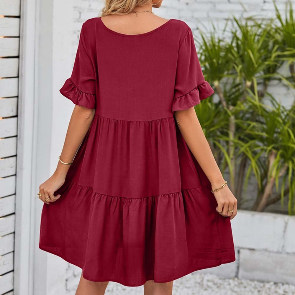 Summer casual V-neck ruffle loose dress beach dress