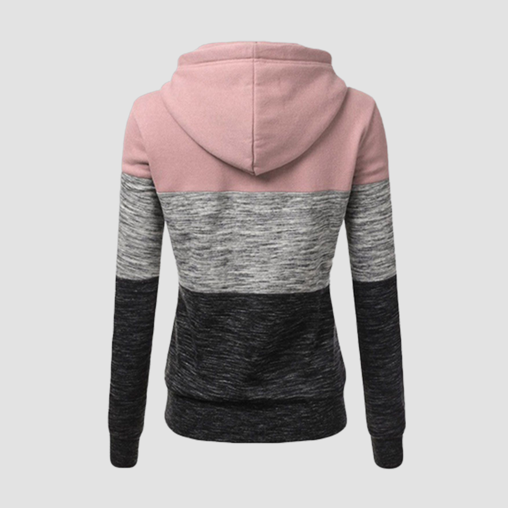 Olivoslindo Chaqueta de sudadera con capucha casual para mujer con bloque de color