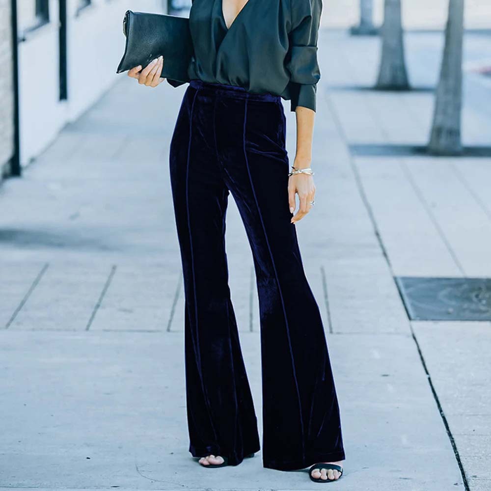 Pantalones acampanados de cintura alta de terciopelo para mujer
