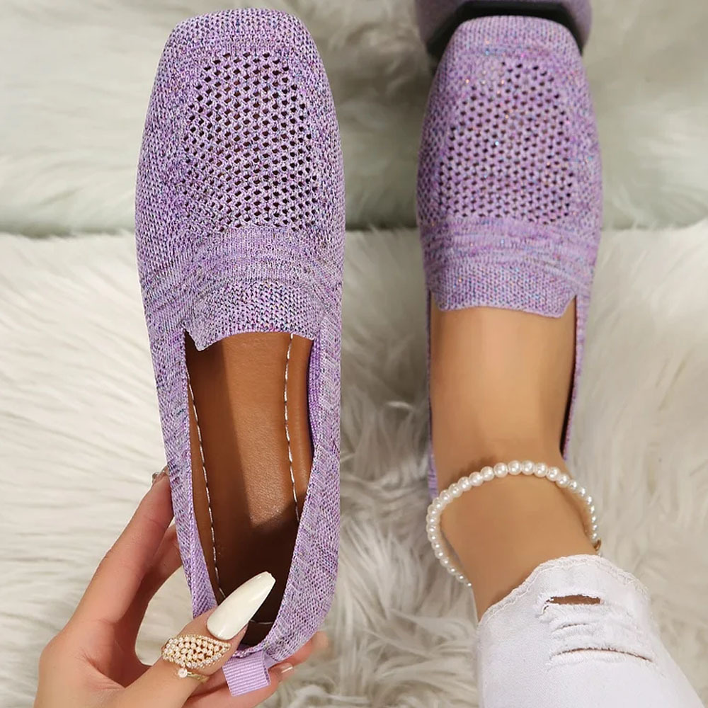 Smiledeer Spring and Autumn Knitted Breathable Flat Casual Shoes for Women