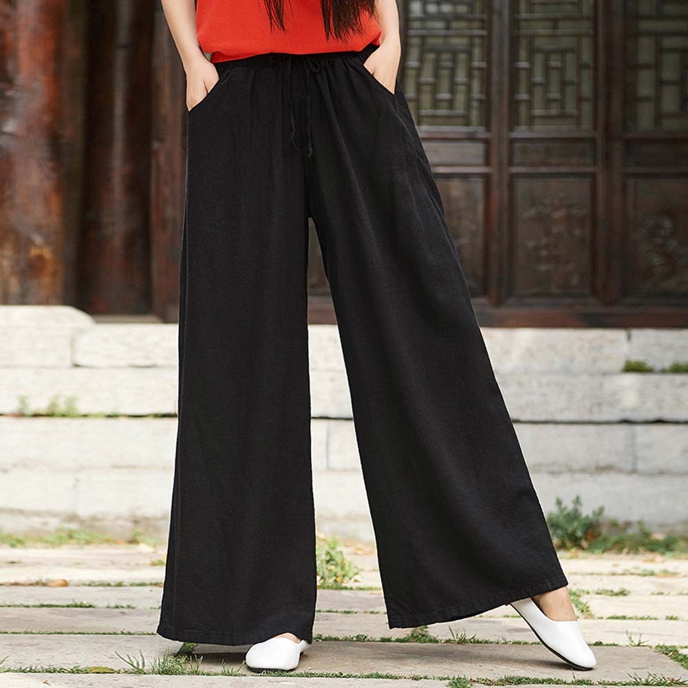 2024 Spring and summer women's retro linen wide-leg pants