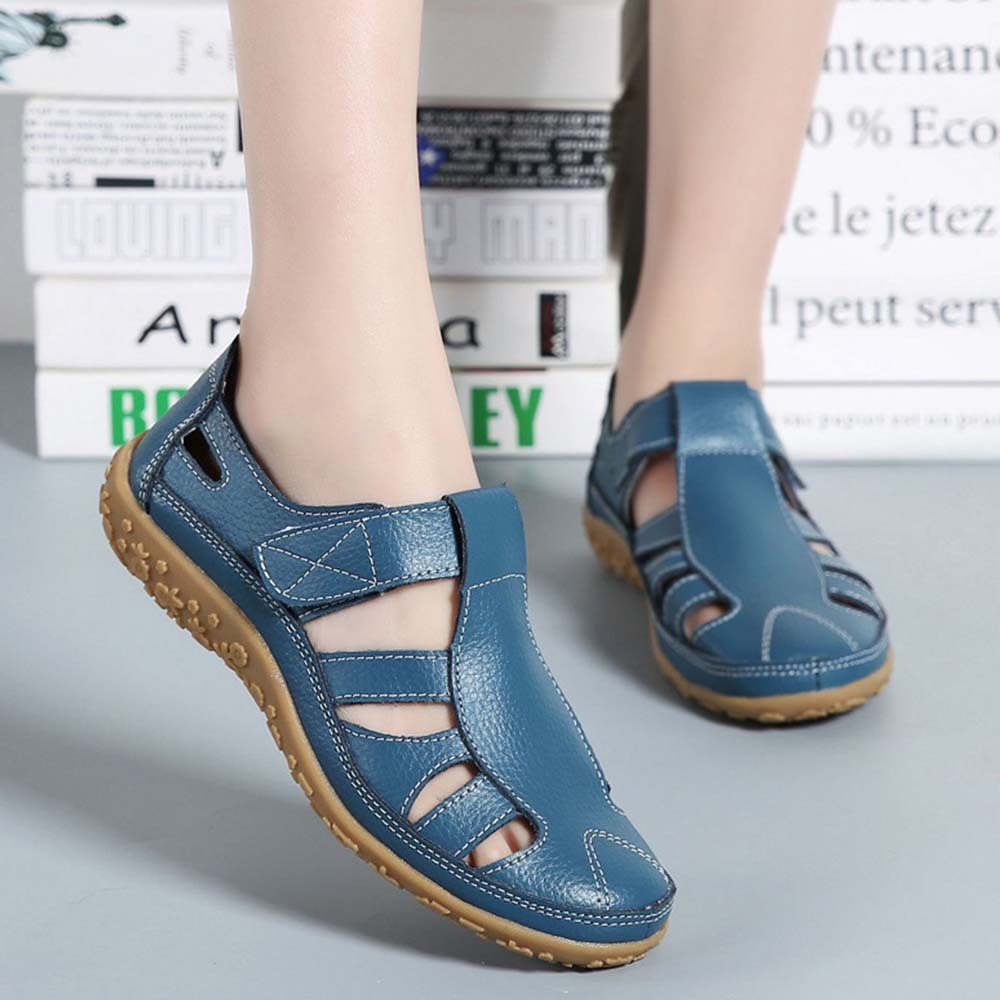 Sandalias de mujer de piel con suela suave y velcro transpirable