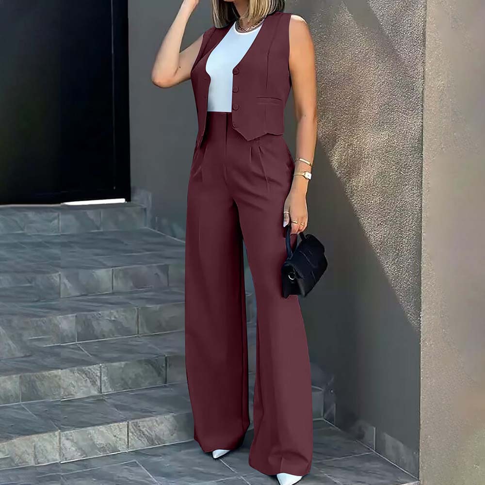 Hojanaranja Traje de moda, chaleco, pantalones de pierna ancha, conjunto informal de 2 piezas