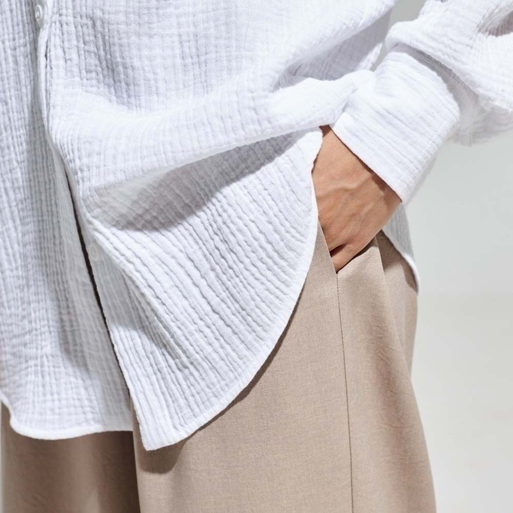 Camisa cómoda de manga larga de algodón para mujer