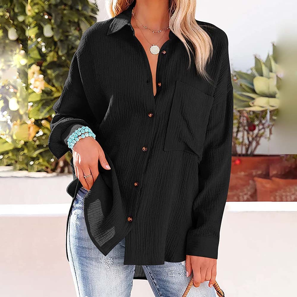 Women's casual lapel button down long sleeve shirt