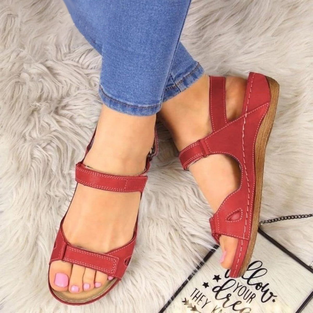 Olivoslindo Sandalias de mujer con cierre de velcro