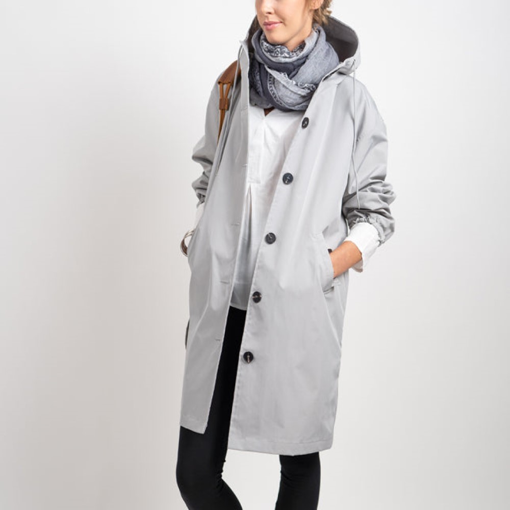 Olivoslindo Gabardina impermeable de mujer oversize con capucha