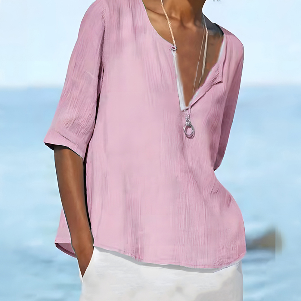 Olivoslindo Camisa de mujer de manga larga de lino y algodón de color liso