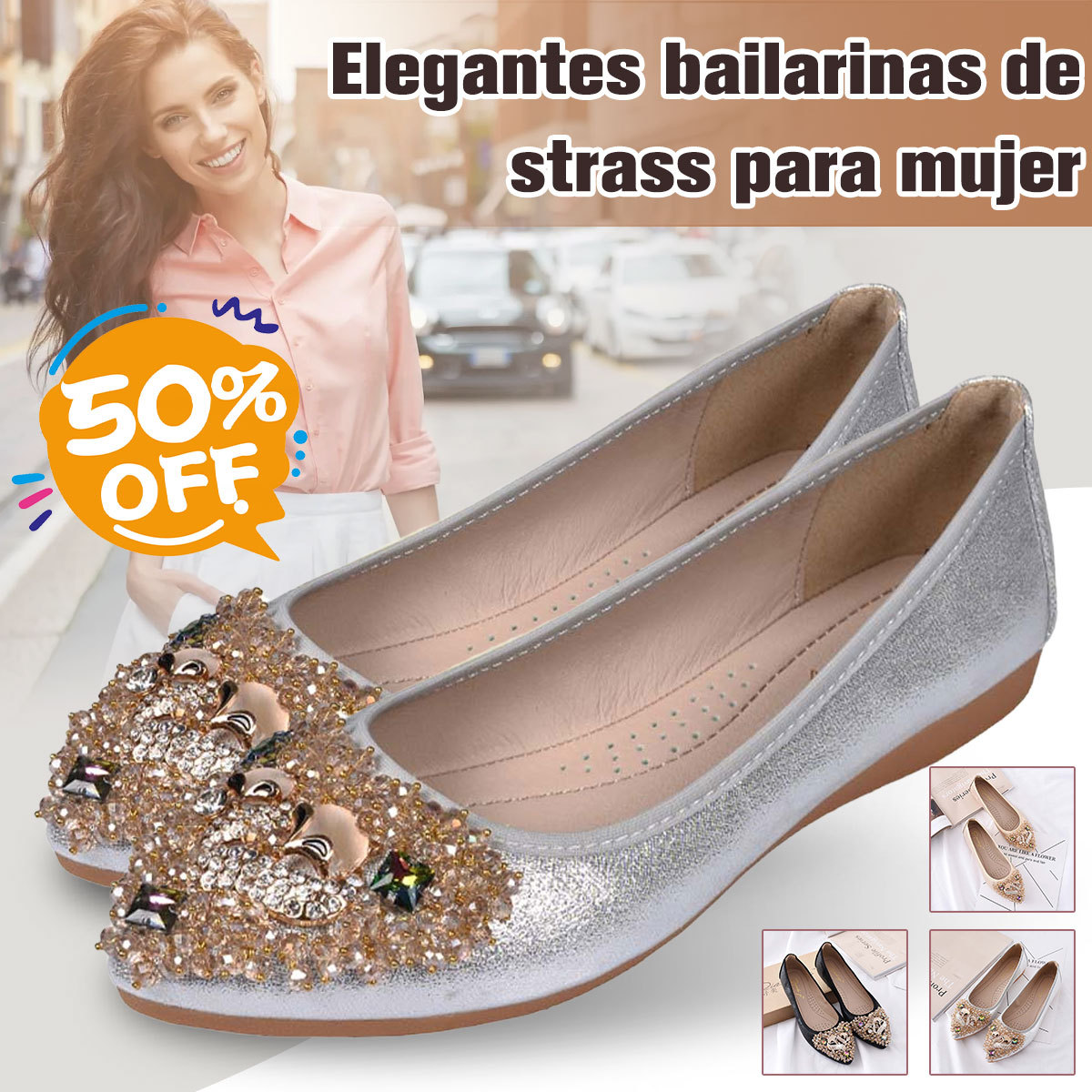 Pisos de diamantes de imitación de moda para mujer