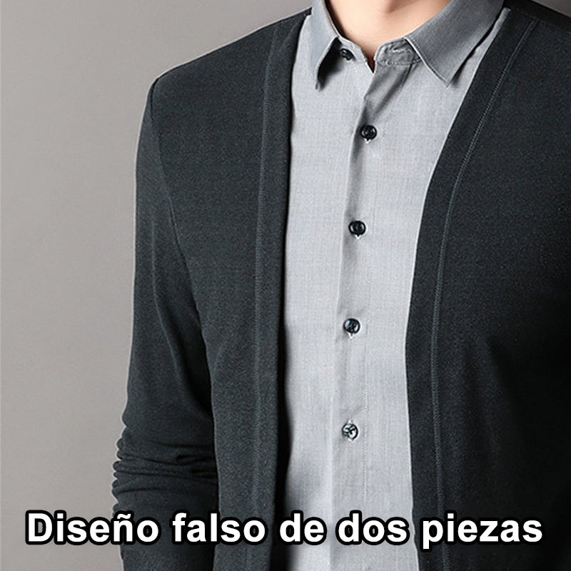 Cárdigan de punto camisa falsa de dos piezas para hombre