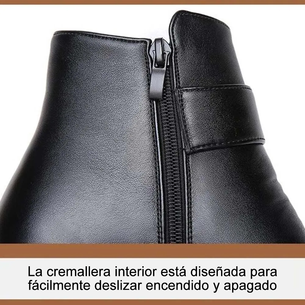 Olivoslindo™ Adecuado para mujeres mayores, zapatos casuales de cuero antideslizantes y zapatos de algodón de cuero con cremallera lateral de terciopelo.