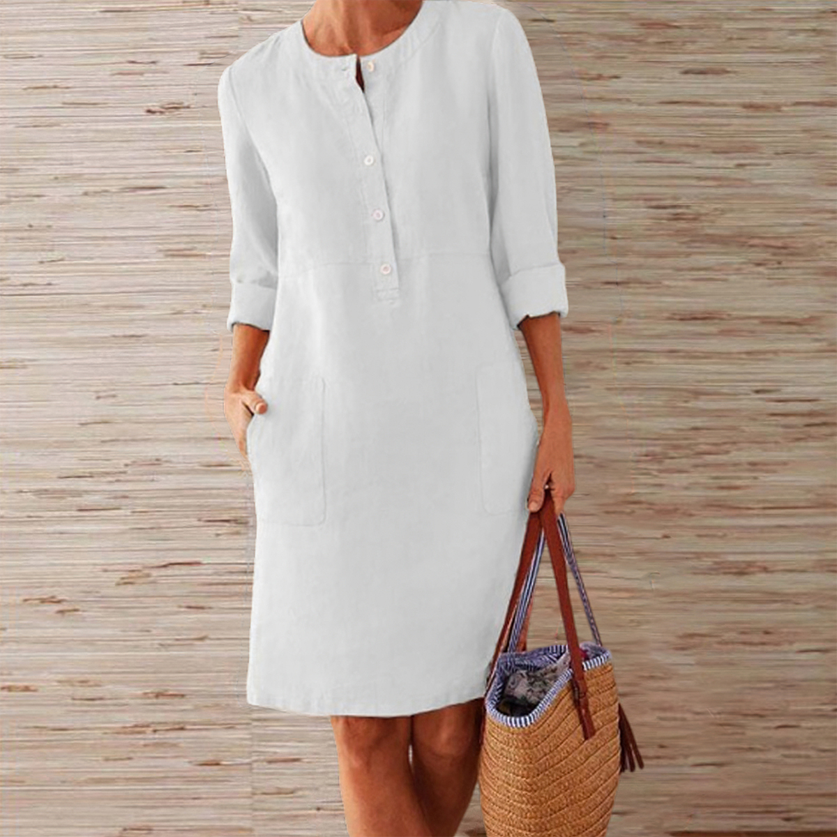 Nuevo vestido monocolor de algodón y lino