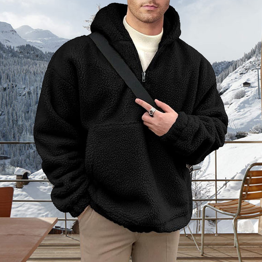 Sudadera con capucha de franela lisa con media cremallera para hombre