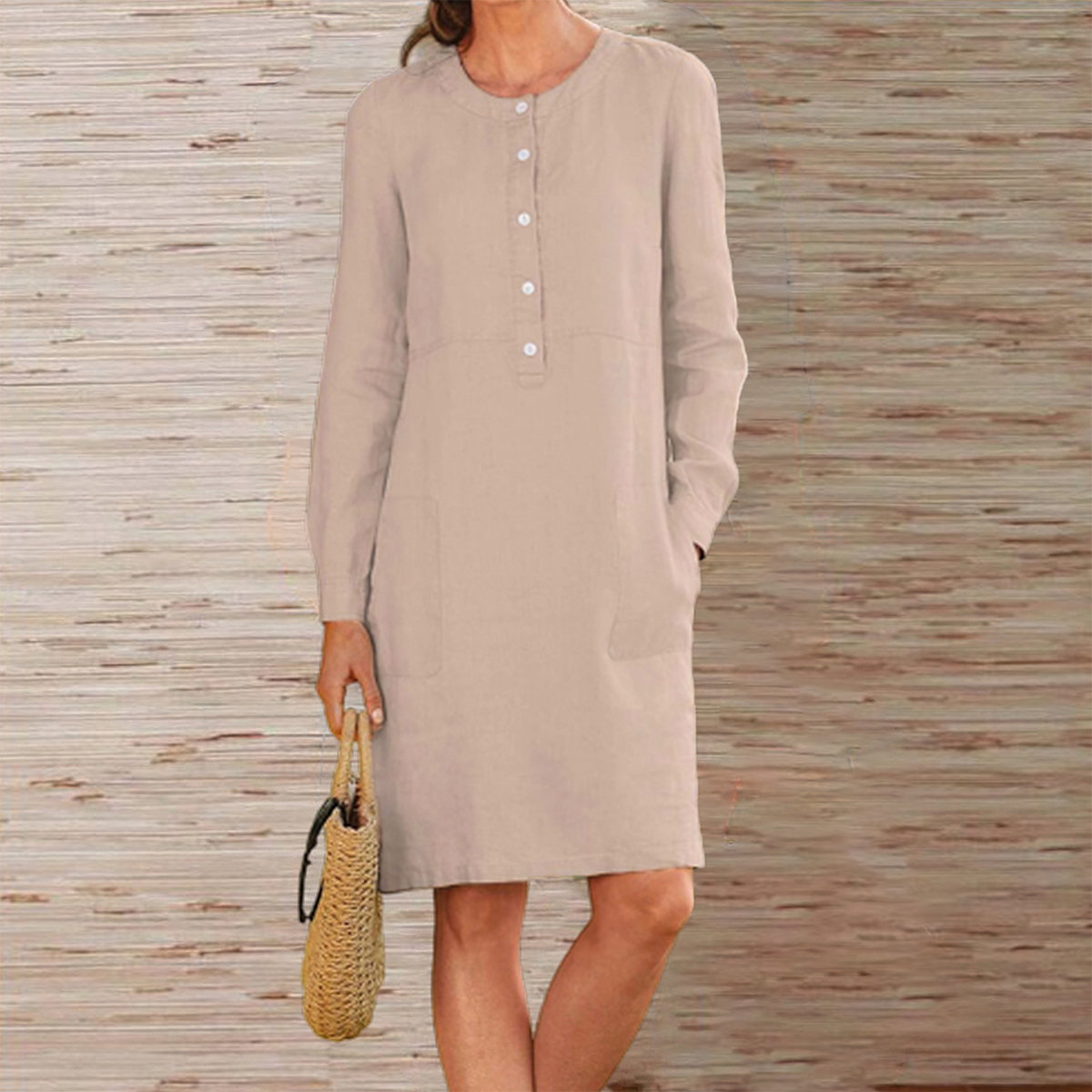 Olivoslindo Nuevo vestido monocolor de algodón y lino