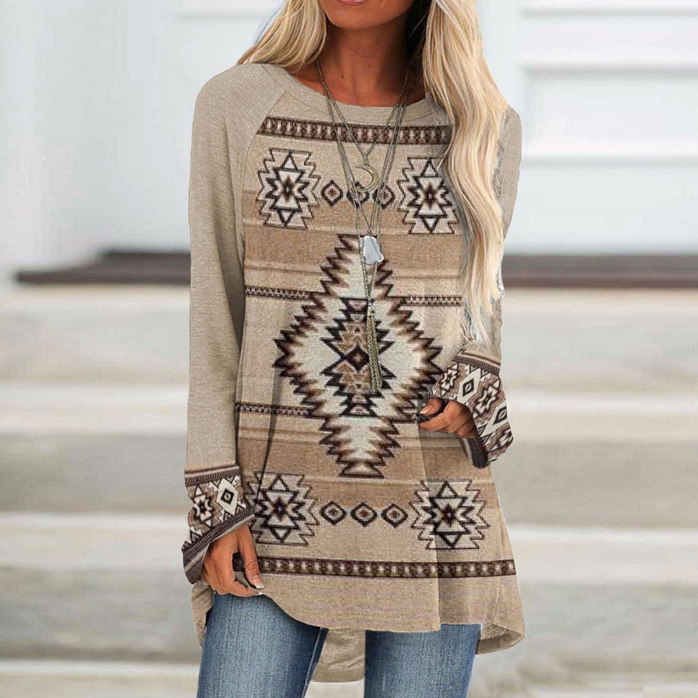 Olivoslindo Camiseta midi étnica de manga larga y cuello redondo