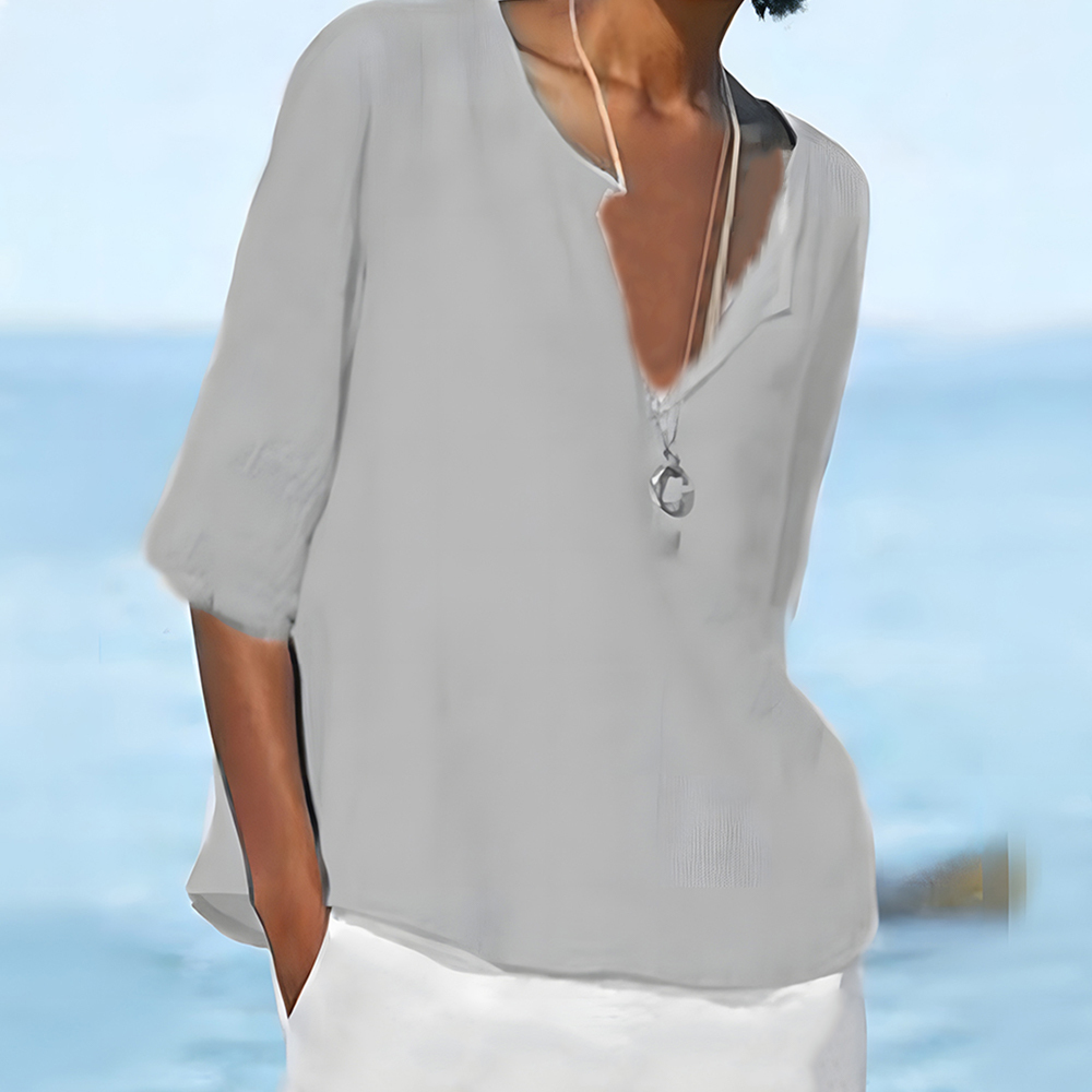 Olivoslindo Camisa de mujer de manga larga de lino y algodón de color liso