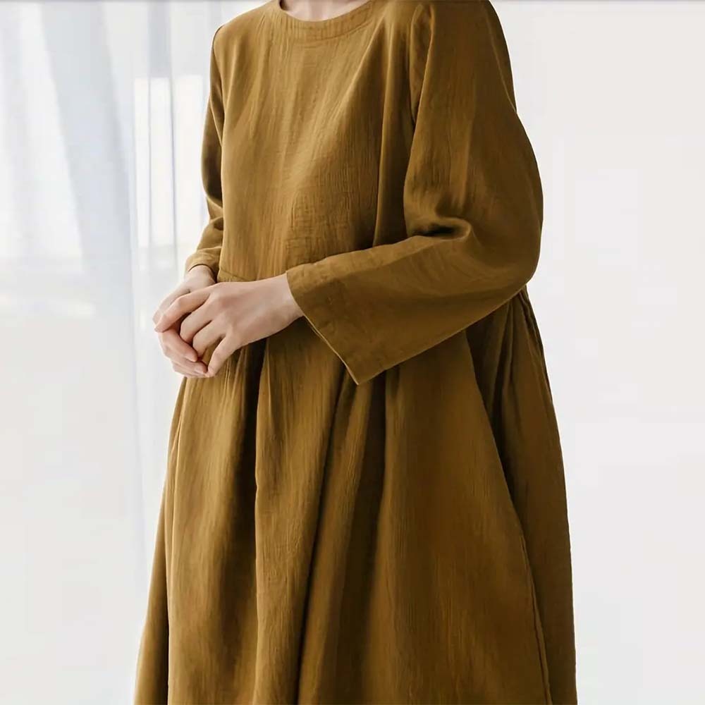 Spring and autumn casual loose round neck cotton and linen dress