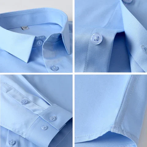 New Men's Stretch Non-Iron Anti-wrinkle Solid Color Long Sleeve Shirt