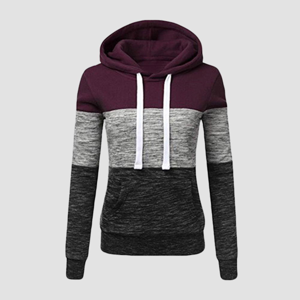 Olivoslindo Chaqueta de sudadera con capucha casual para mujer con bloque de color