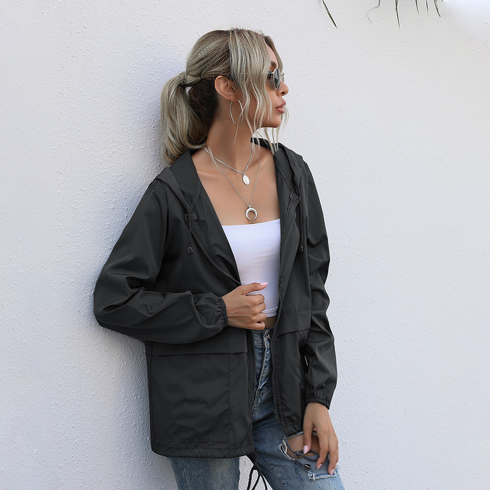 Olivoslindo Chaqueta con capucha impermeable con cremallera para exteriores de moda de otoño para mujer