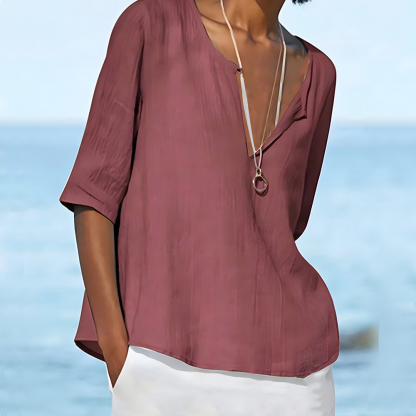 Olivoslindo Camisa de mujer de manga larga de lino y algodón de color liso