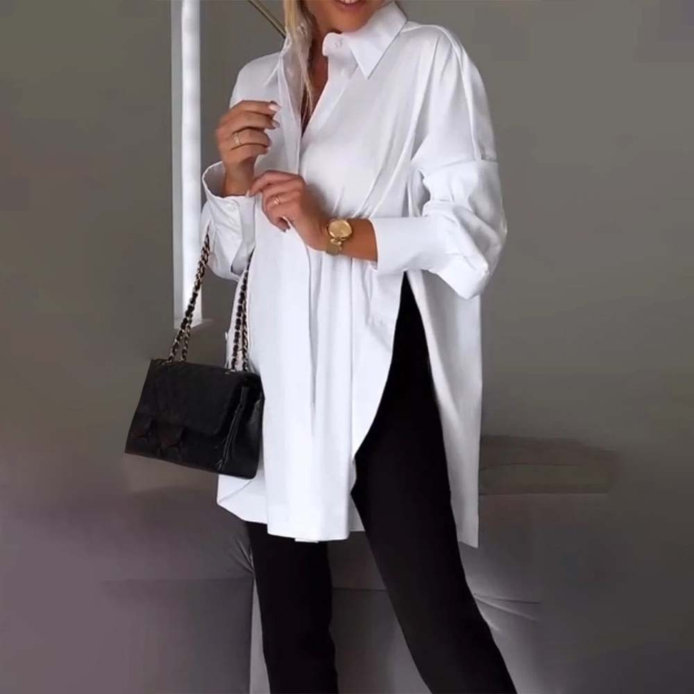 Hojanaranja Camisa de mujer de manga larga, suave y cómoda, con aberturas