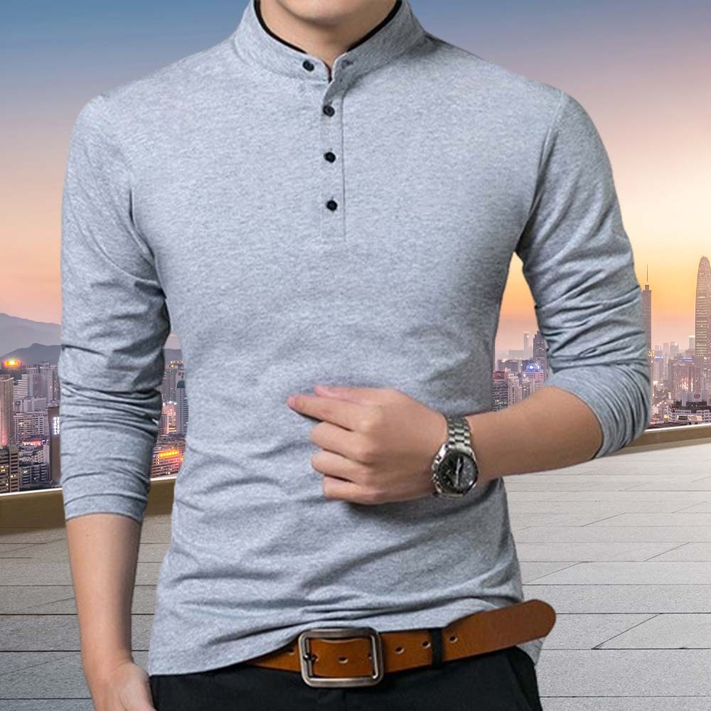 Men's Premium Business Stand Collar Long Sleeve T-Shirt